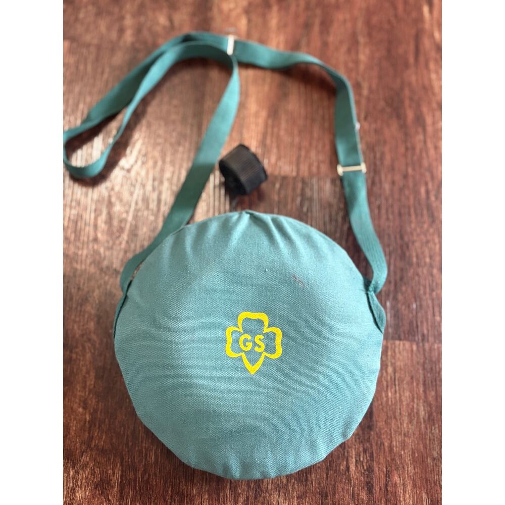 Vintage Girl Scouts Water Canteen Green Plaid GUC Retro Camping Collectible